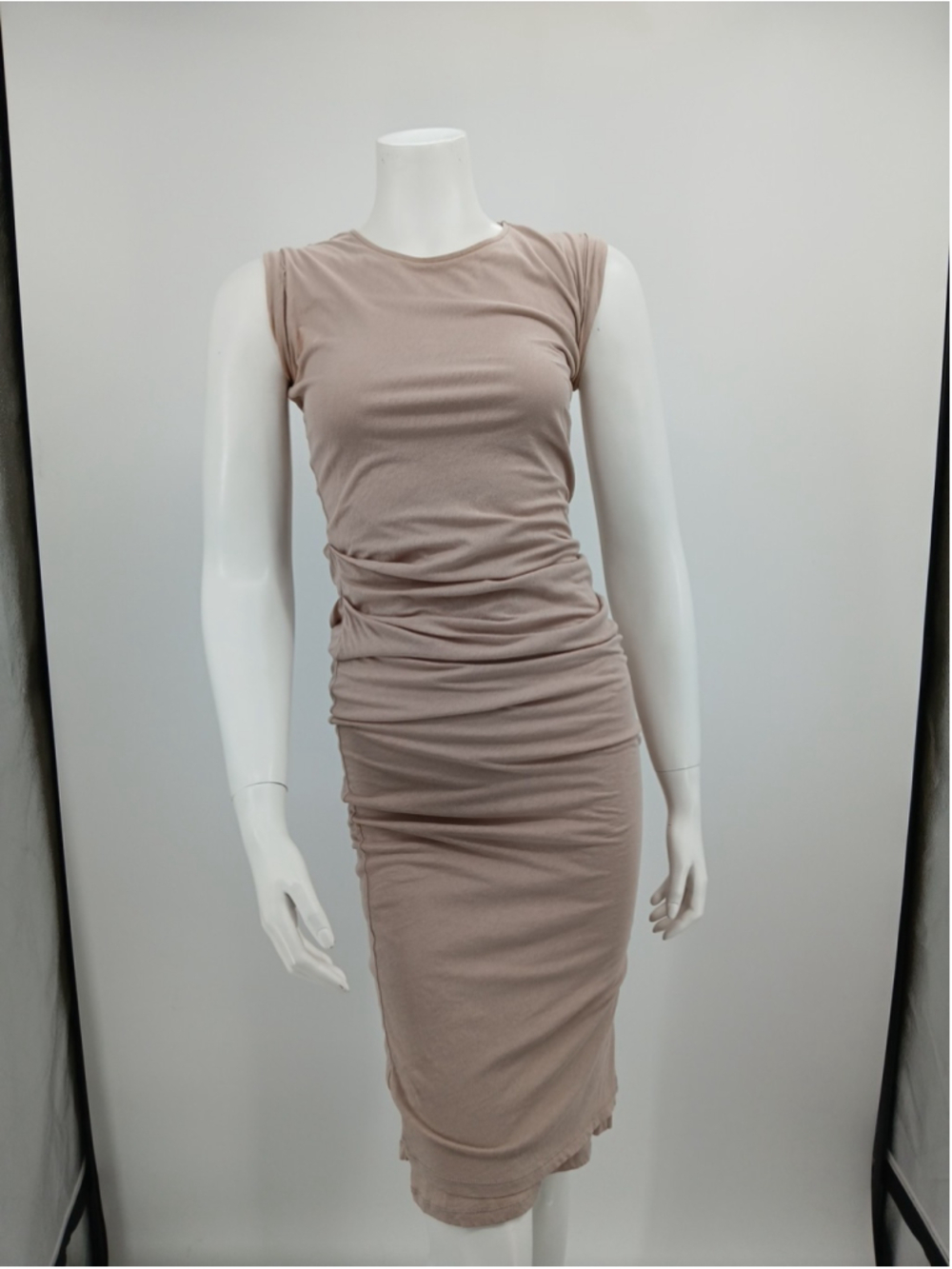 Allsaints Womens Beige Gamma Dress Size 0 Cotton Ruched Flaws